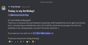 Django announcing it's his birthday 2023-11-23.png